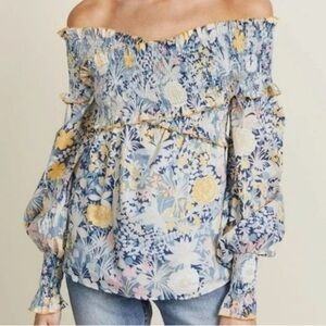 NWOT Alice McCall Blue, Yellow & Pink Floral Smocked Long Sleeve Love Shakin Top